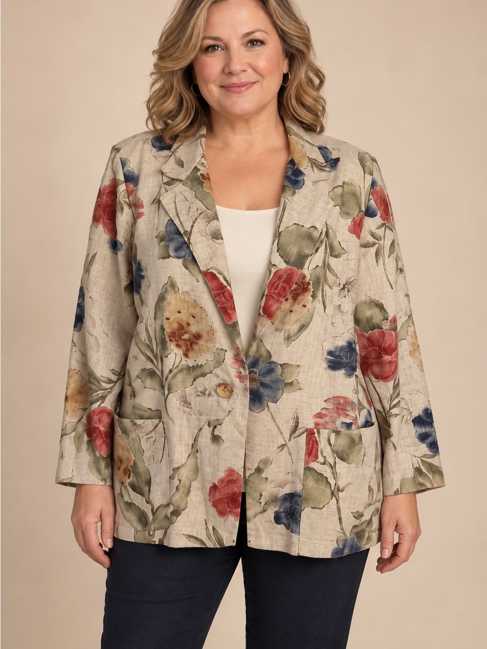 Bedford Fair Women’s 16 Floral Blazer Jacket Linen Look Made USA